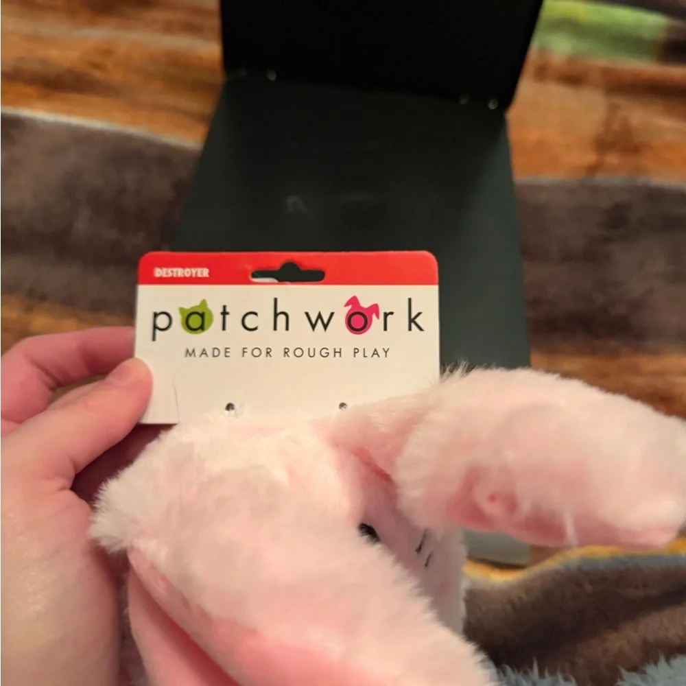 Patchwork Pricklet Rabbit 4 Inch‎ Pink Plush Dog Toy Spiky Ball Destroyer 02792